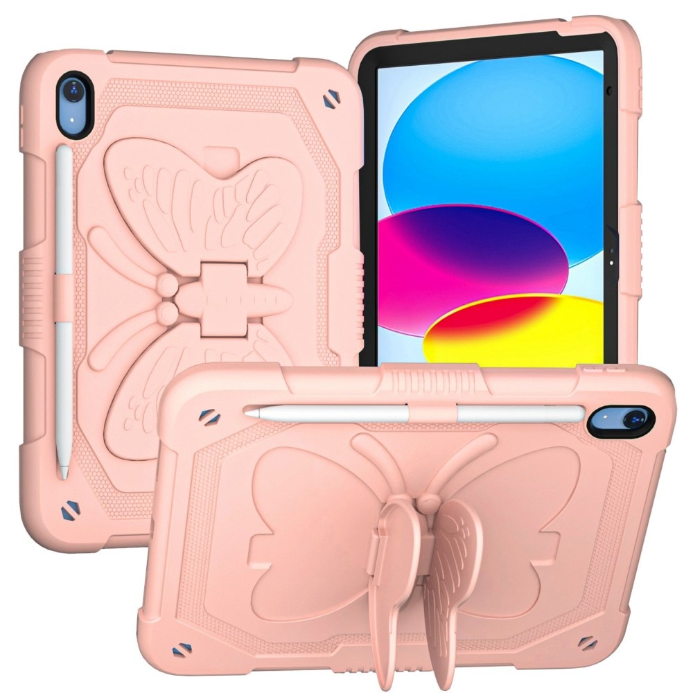 Funda híbrida con mariposas para iPad 10.9 10th Gen (2022) con bandolera rosado