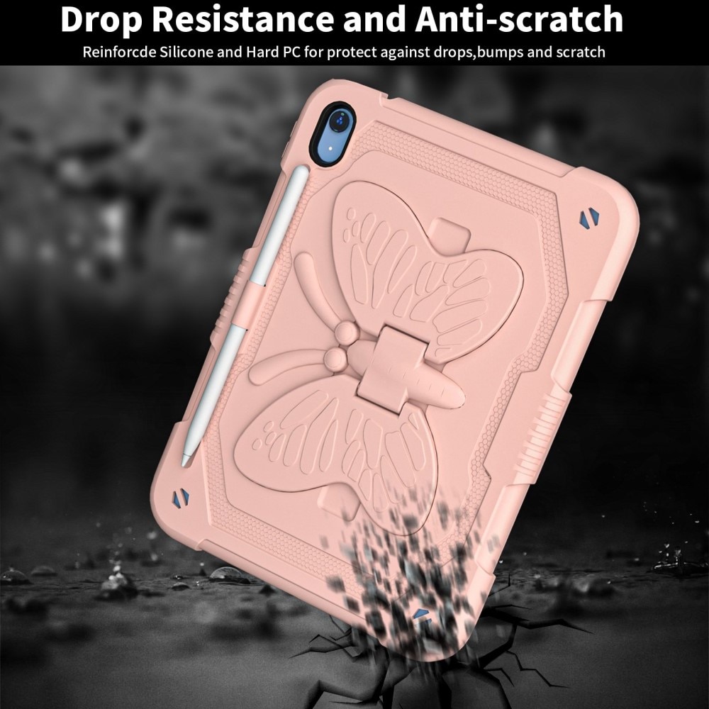 Funda híbrida con mariposas para Apple iPad 11 11th Gen (2025) con bandolera rosado