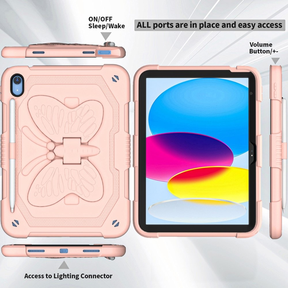 Funda híbrida con mariposas para iPad 10.9 10th Gen (2022) con bandolera rosado