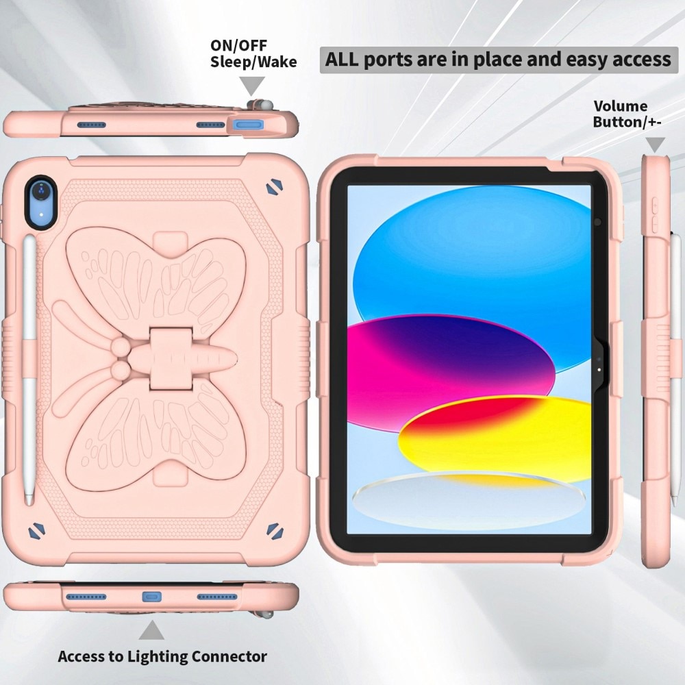 Funda híbrida con mariposas para Apple iPad 11 11th Gen (2025) con bandolera rosado