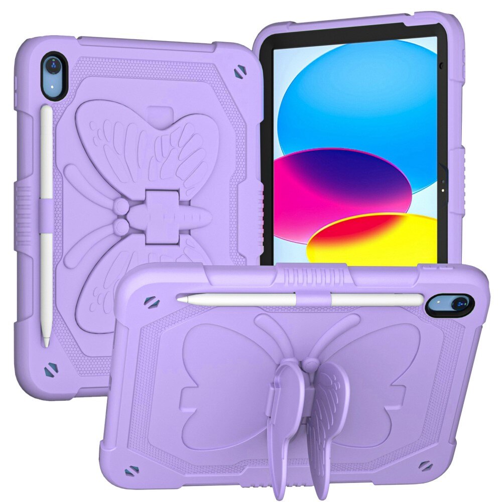 Funda híbrida con mariposas para Apple iPad 11 11th Gen (2025) con bandolera violeta