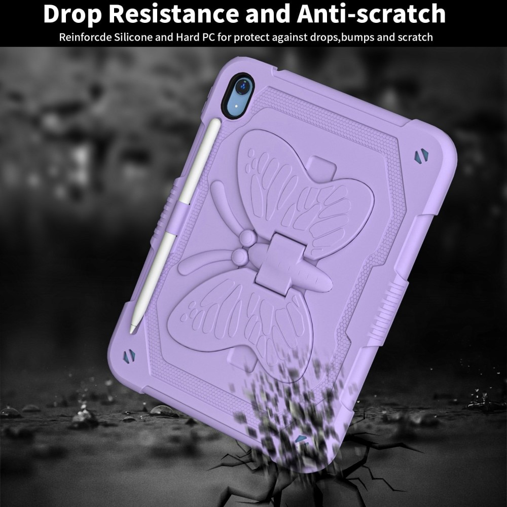 Funda híbrida con mariposas para Apple iPad 11 11th Gen (2025) con bandolera violeta
