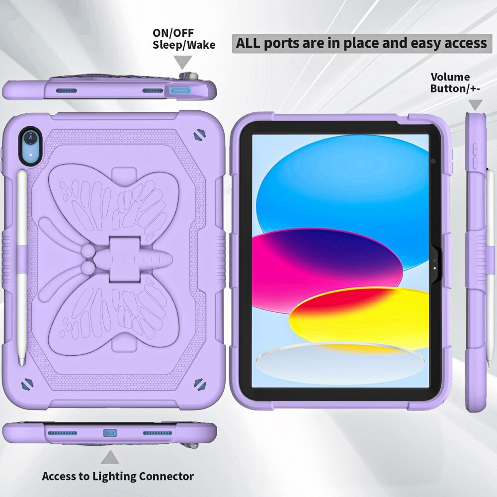 Funda híbrida con mariposas para Apple iPad 11 11th Gen (2025) con bandolera violeta
