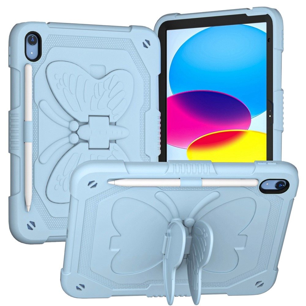 Funda híbrida con mariposas para Apple iPad 11 11th Gen (2025) con bandolera azul