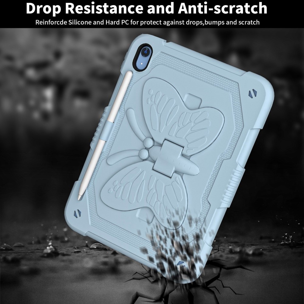Funda híbrida con mariposas para Apple iPad 11 11th Gen (2025) con bandolera azul