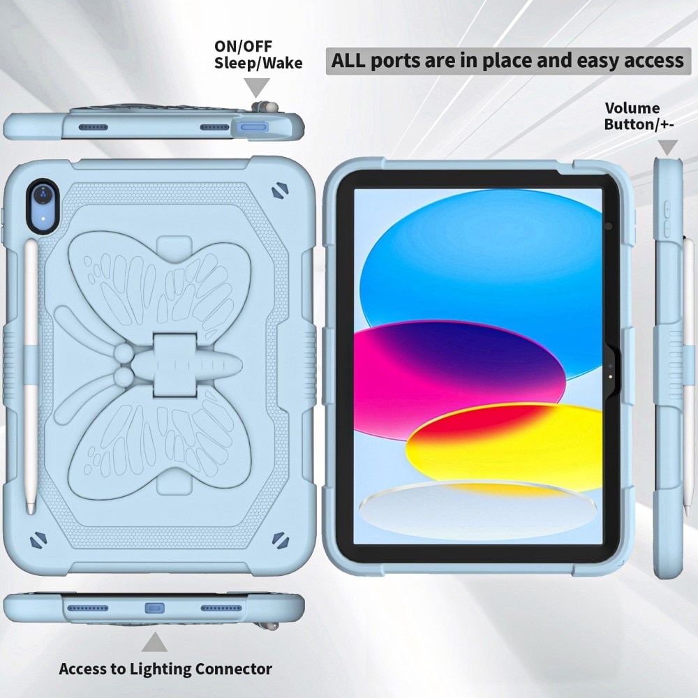 Funda híbrida con mariposas para Apple iPad 11 11th Gen (2025) con bandolera azul