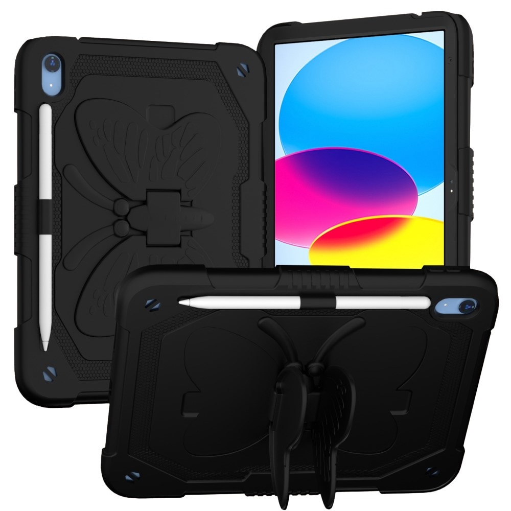 Funda híbrida con mariposas para iPad 10.9 10th Gen (2022) con bandolera negro