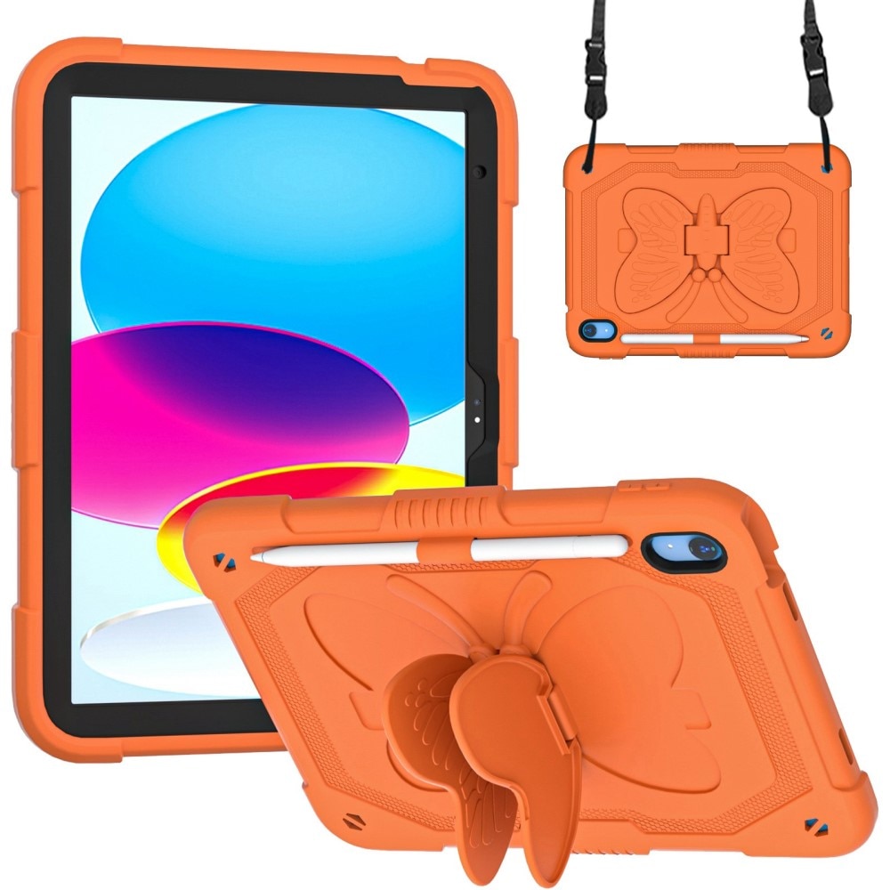 Funda híbrida con mariposas para iPad 10.9 2022 (10th gen) con bandolera naranja