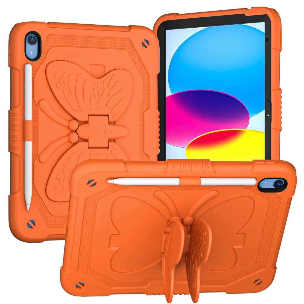 Funda híbrida con mariposas para iPad 10.9 10th Gen (2022) con bandolera naranja