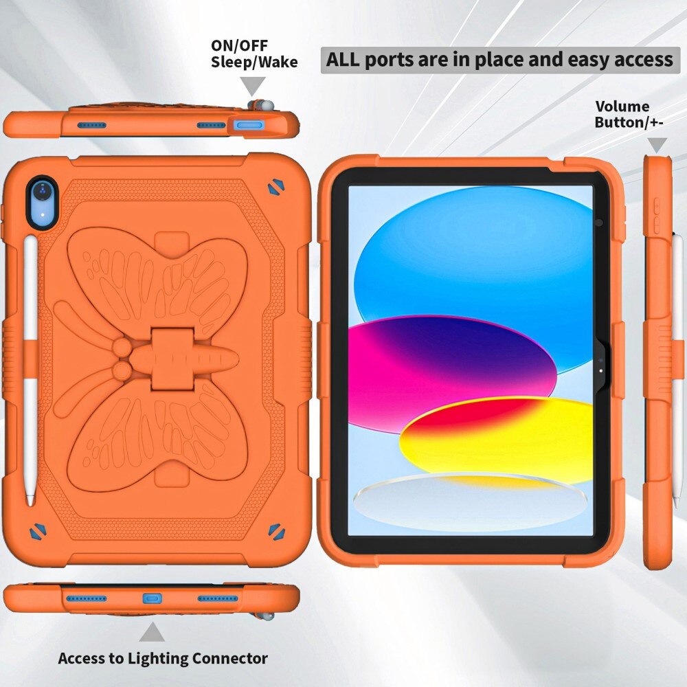 Funda híbrida con mariposas para iPad 10.9 10th Gen (2022) con bandolera naranja