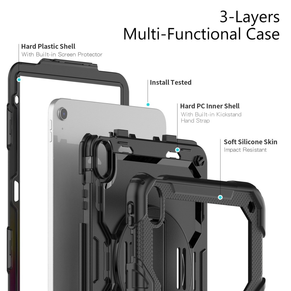 Full Protection Funda híbrida a prueba de golpes Correa el hombro Apple iPad 11 11th Gen (2025) negro