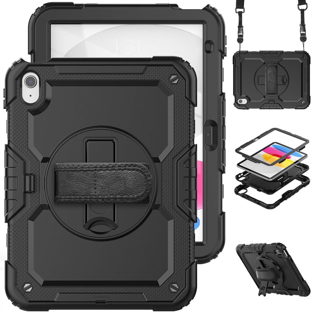 Full Protection Funda híbrida a prueba de golpes Correa el hombro Apple iPad 11 11th Gen (2025) negro