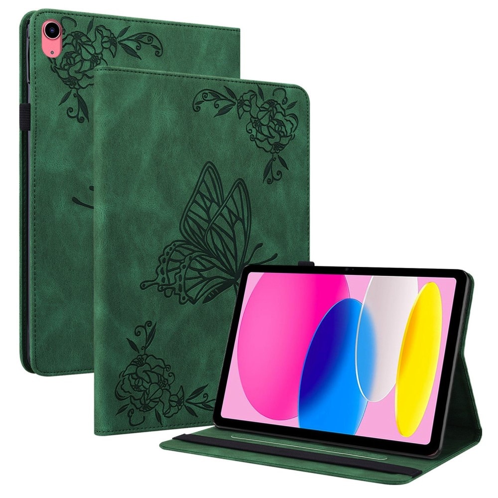 Funda de cuero con mariposas iPad 10.9 2022 (10th gen) verde