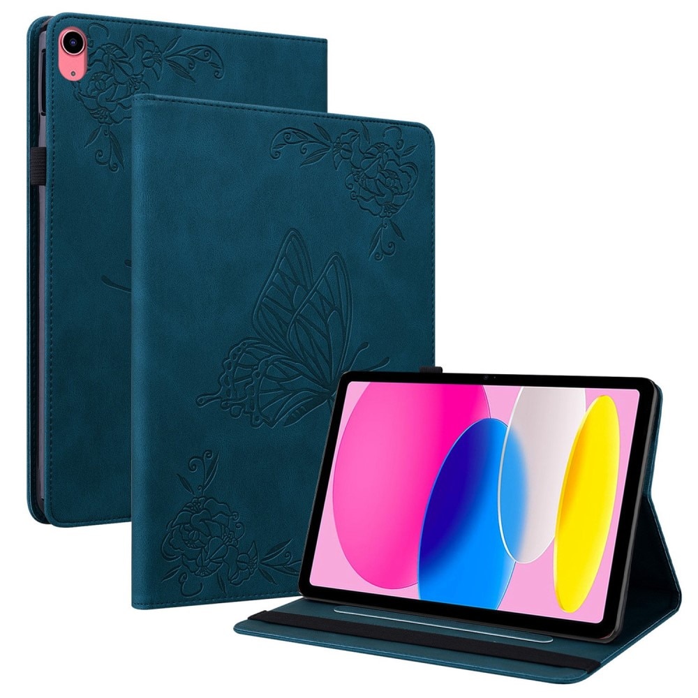 Funda de cuero con mariposas iPad 10.9 10th Gen (2022) azul