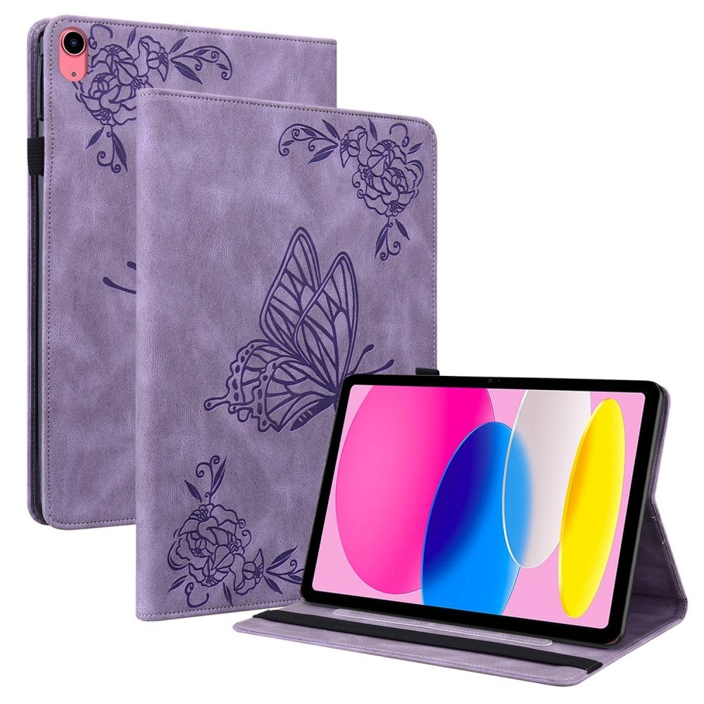 Funda de cuero con mariposas iPad 10.9 2022 (10th gen) violeta