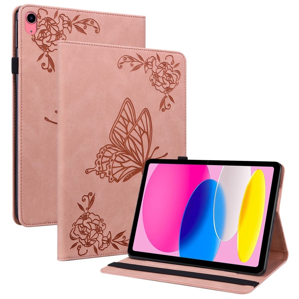 Funda de cuero con mariposas iPad 10.9 2022 (10th gen) rosado