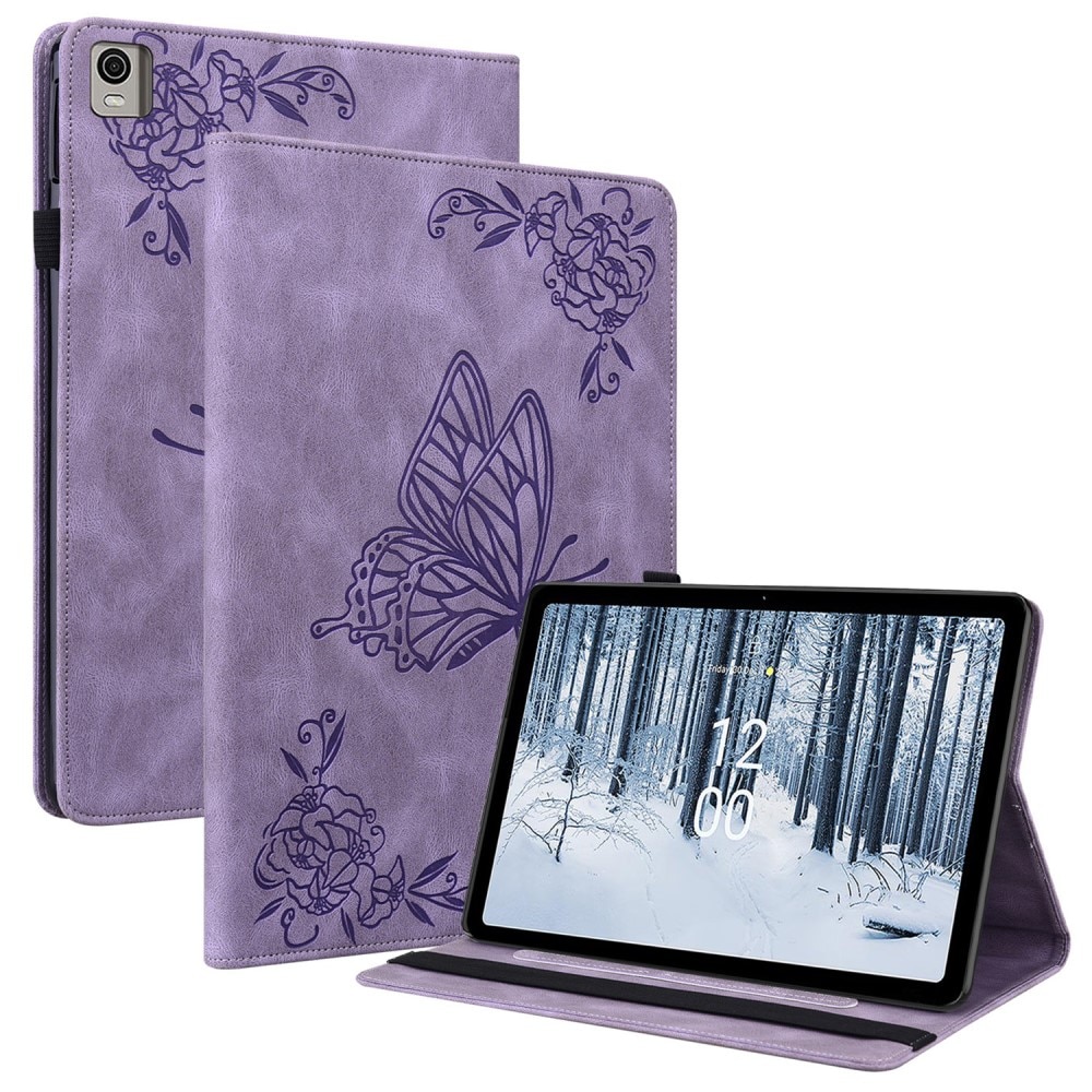 Funda de cuero con mariposas Nokia T21 violeta