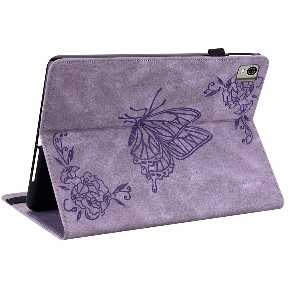 Funda de cuero con mariposas Nokia T21 violeta