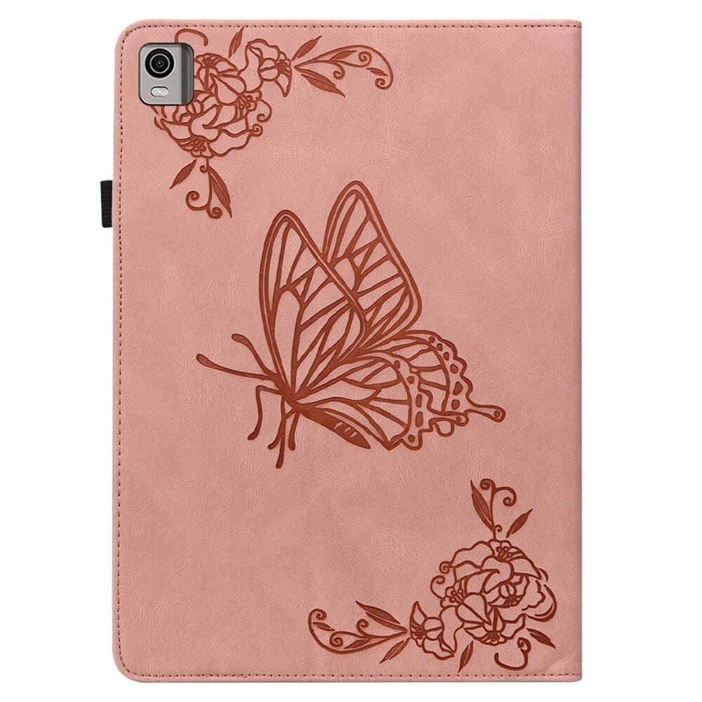 Funda de cuero con mariposas Nokia T21 rosado