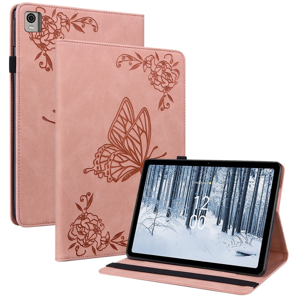 Funda de cuero con mariposas Nokia T21 rosado