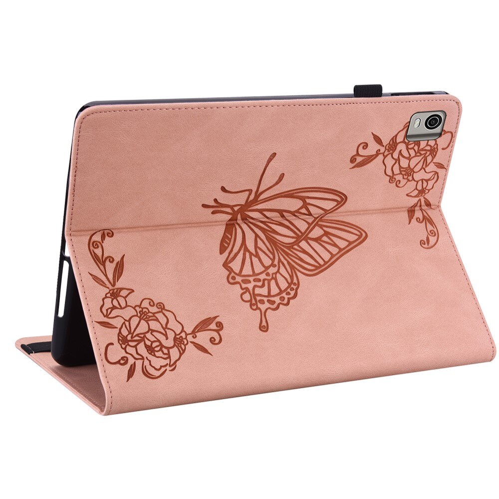 Funda de cuero con mariposas Nokia T21 rosado