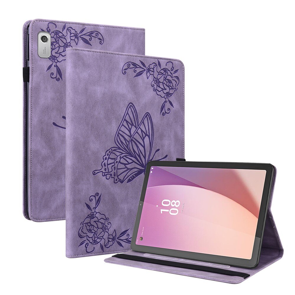 Funda de cuero con mariposas Lenovo Tab M9 violeta