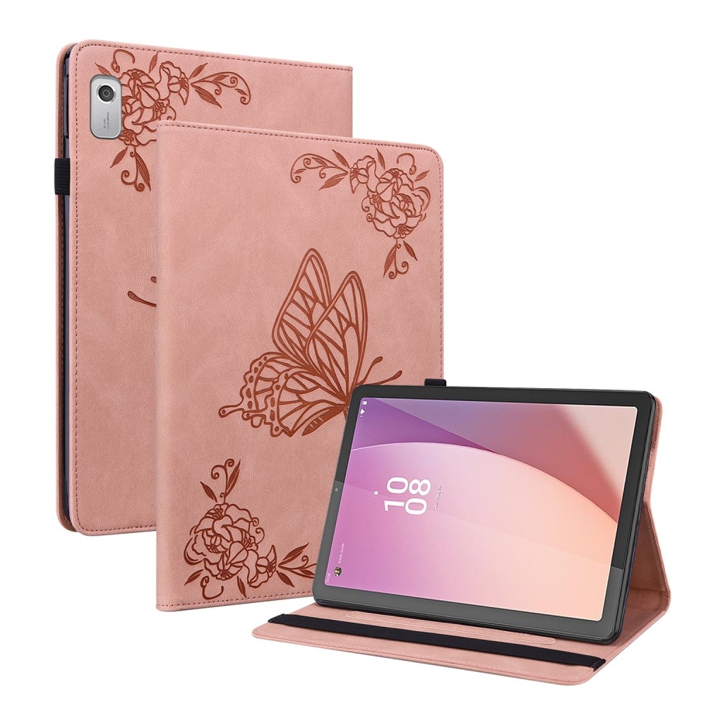 Funda de cuero con mariposas Lenovo Tab M9 rosado