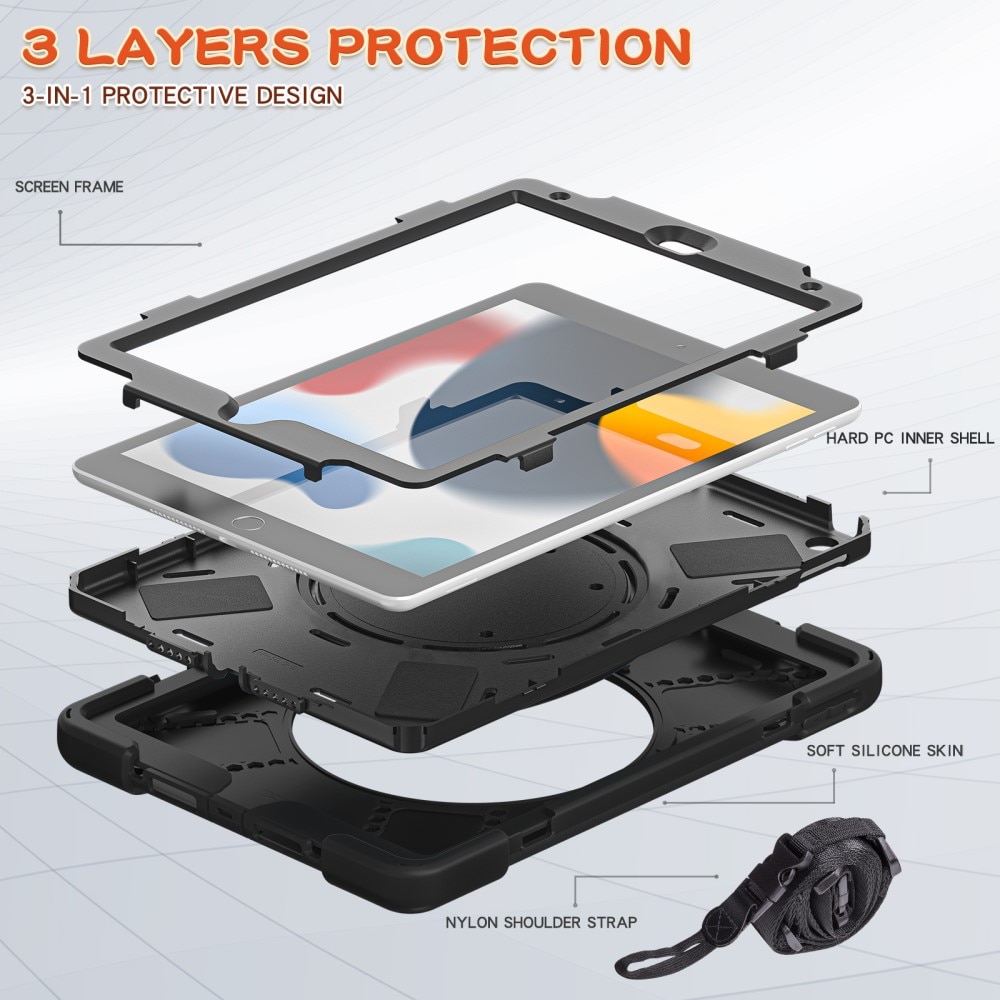 Funda híbrida con soporte y correa para el hombro iPad 10.2 7th Gen (2019) negro