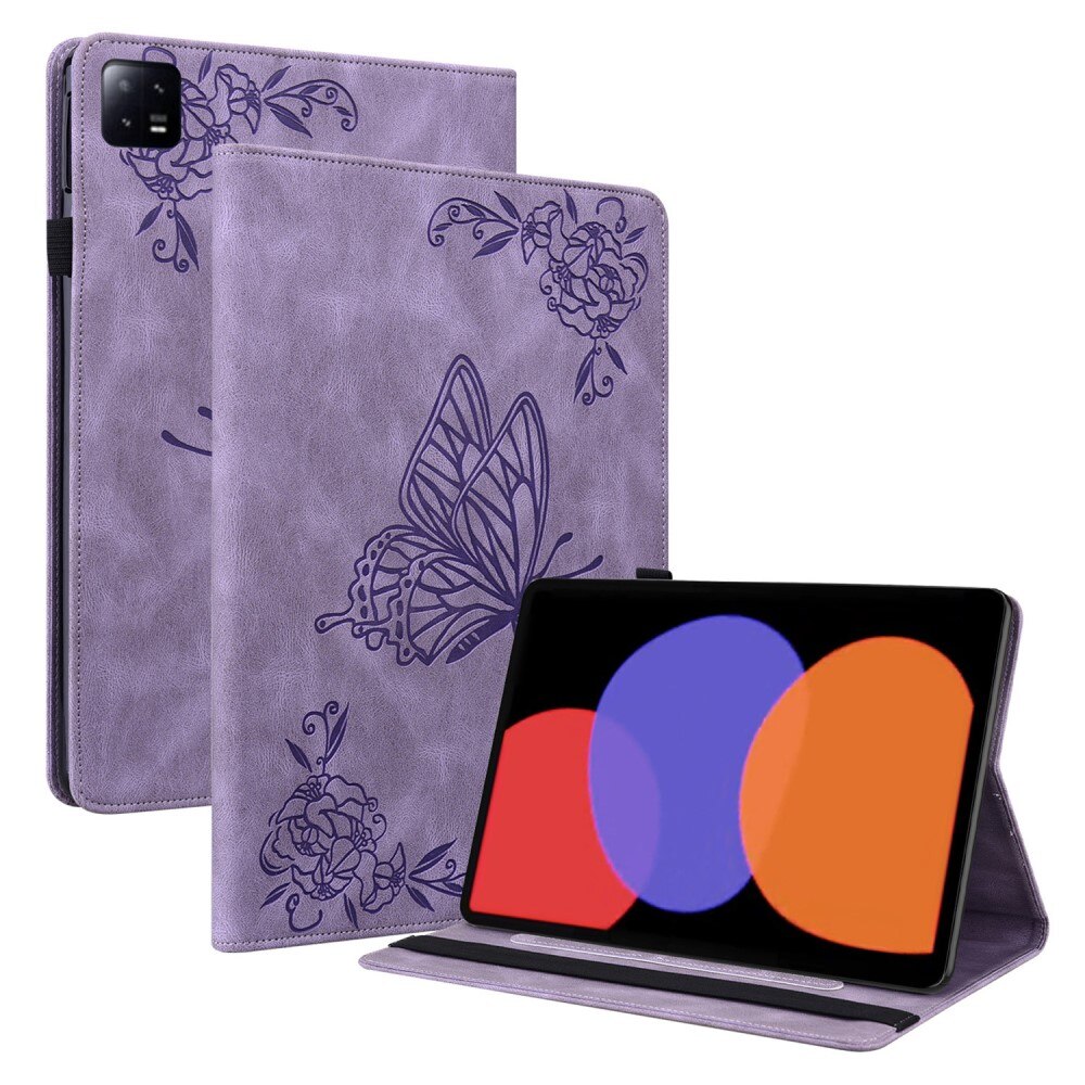 Funda de cuero con mariposas Xiaomi Pad 6 violeta