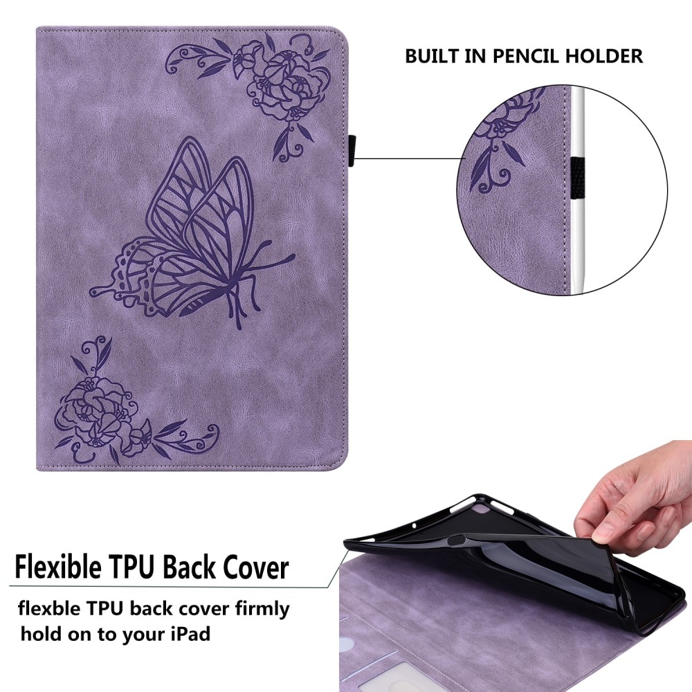 Funda de cuero con mariposas Samsung Galaxy Tab S9 FE Plus violeta