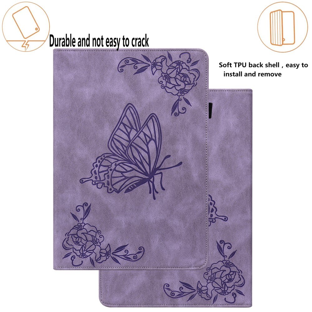 Funda de cuero con mariposas Samsung Galaxy Tab S9 FE Plus violeta