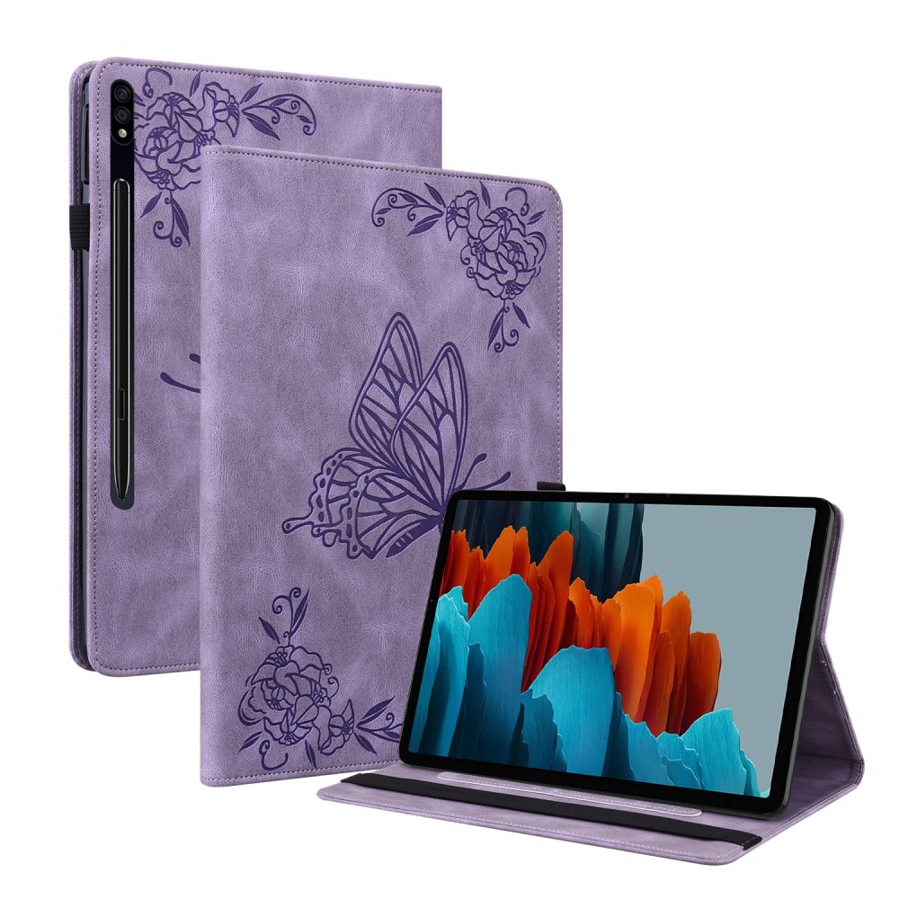 Funda de cuero con mariposas Samsung Galaxy Tab S9 FE Plus violeta