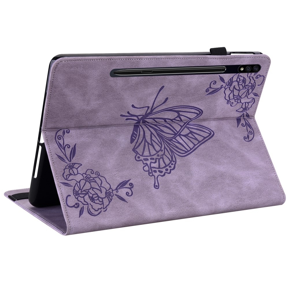 Funda de cuero con mariposas Samsung Galaxy Tab S7 Plus violeta