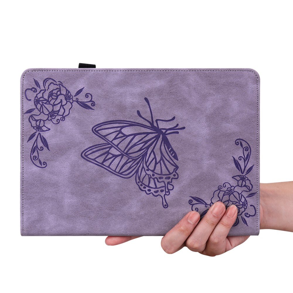 Funda de cuero con mariposas Samsung Galaxy Tab S7 FE violeta