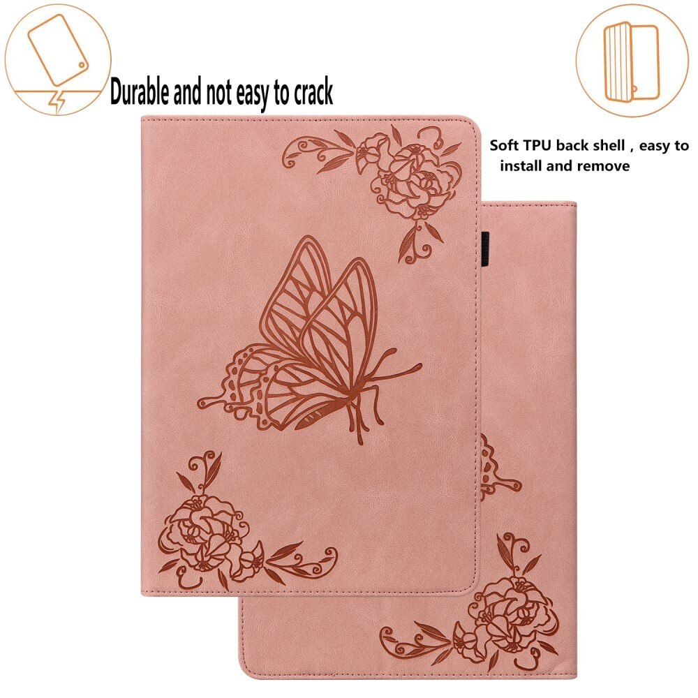 Funda de cuero con mariposas Samsung Galaxy Tab S9 FE Plus rosado