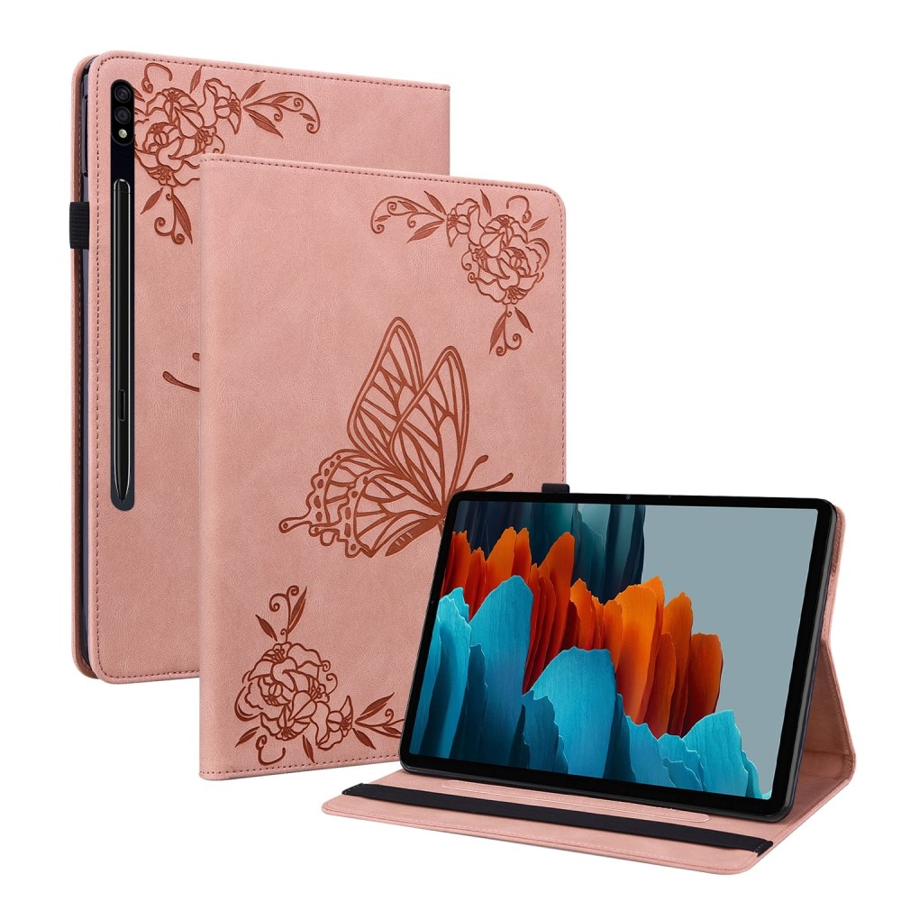 Funda de cuero con mariposas Samsung Galaxy Tab S9 FE Plus rosado