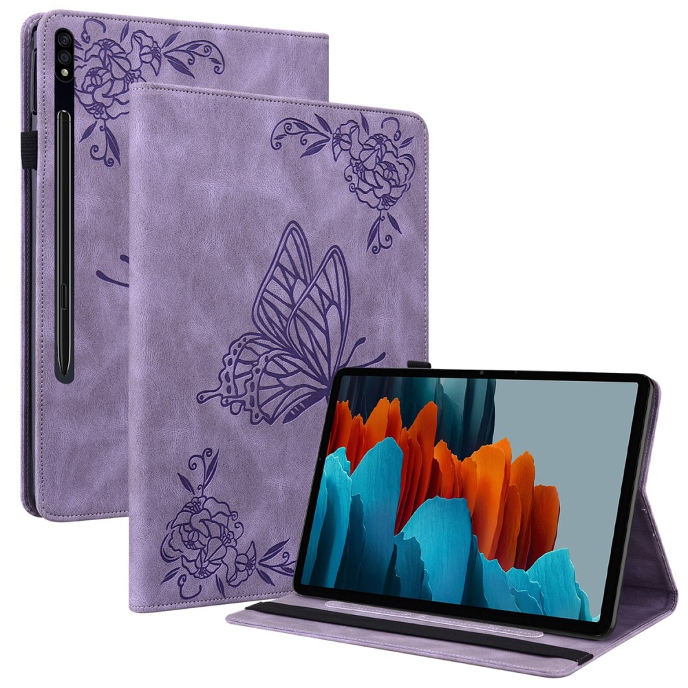 Funda de cuero con mariposas Samsung Galaxy Tab S9 violeta