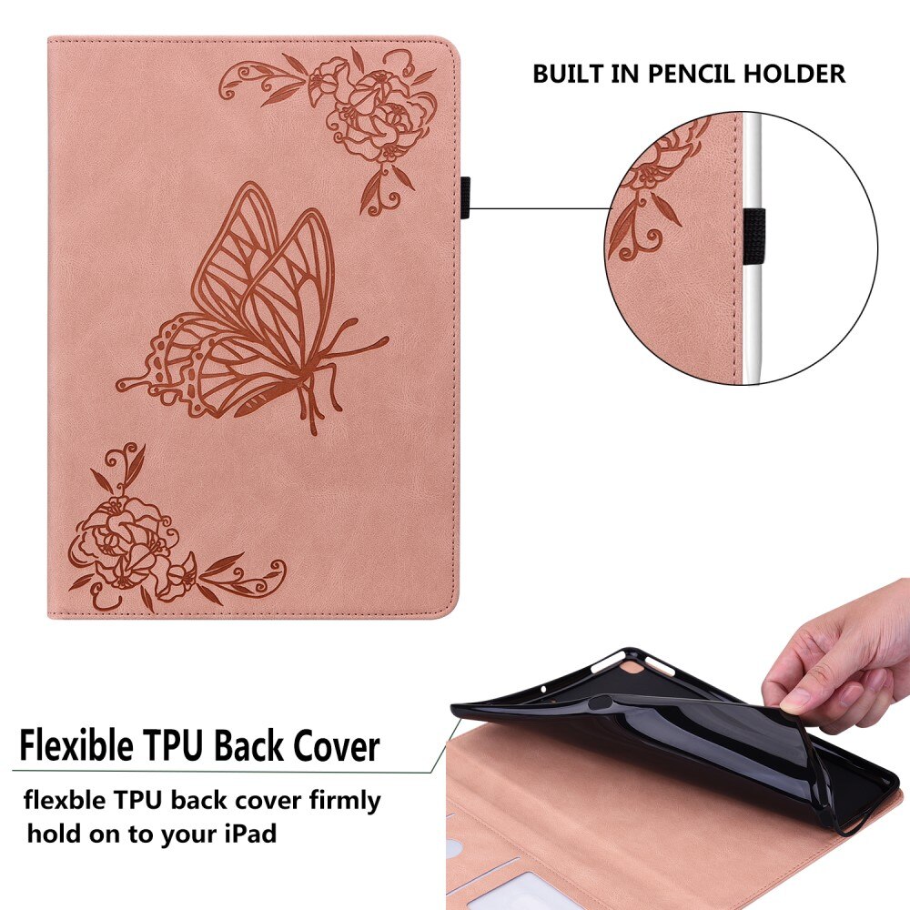 Funda de cuero con mariposas Samsung Galaxy Tab S10 FE Rosa