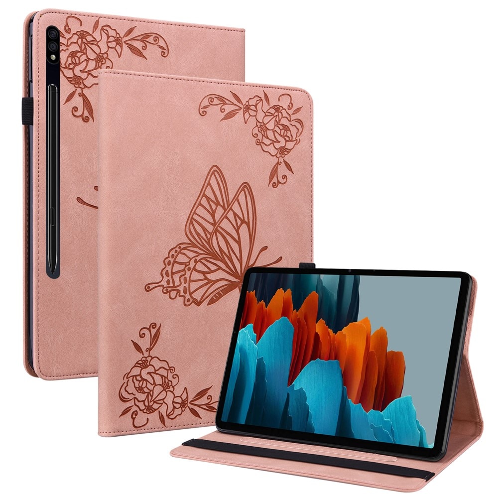 Funda de cuero con mariposas Samsung Galaxy Tab S9 FE rosado