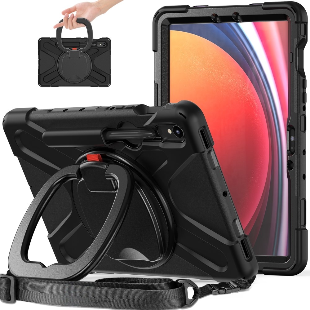 Funda híbrida con soporte y correa para el hombro Samsung Galaxy Tab S9 FE negro