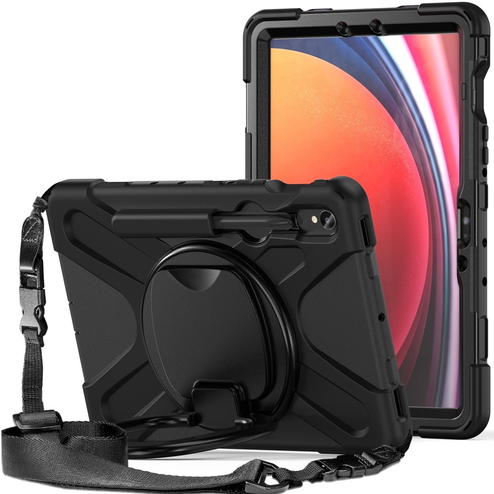 Funda híbrida con soporte y correa para el hombro Samsung Galaxy Tab S9 FE negro