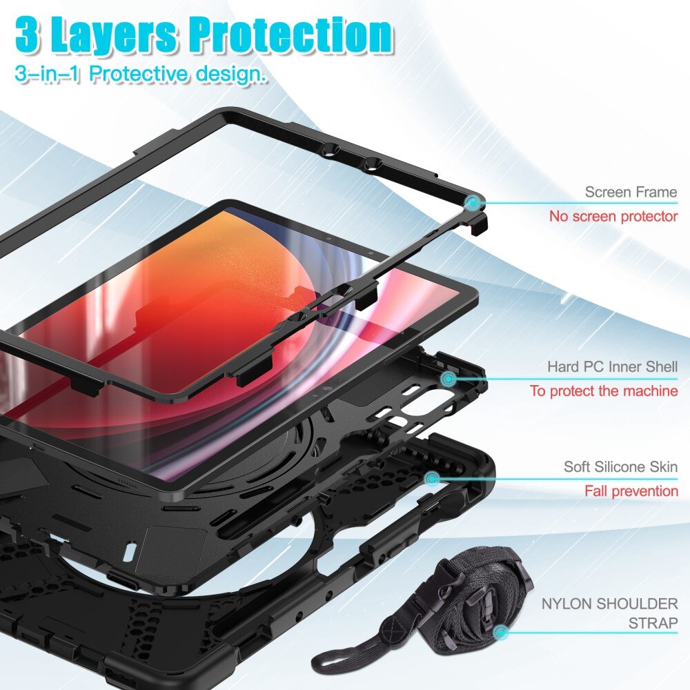 Funda híbrida con soporte y correa para el hombro Samsung Galaxy Tab S10 FE negro