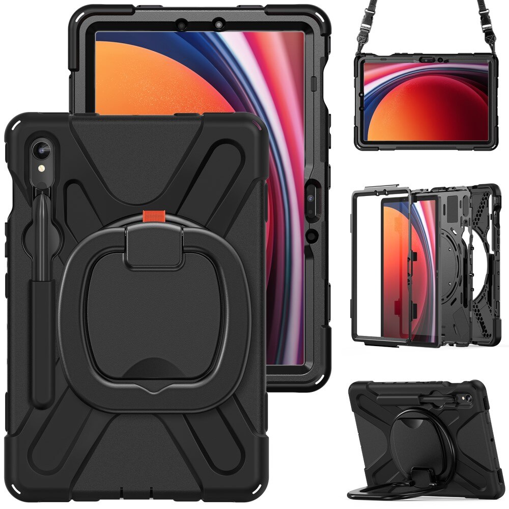 Funda híbrida con soporte y correa para el hombro Samsung Galaxy Tab S9 FE negro