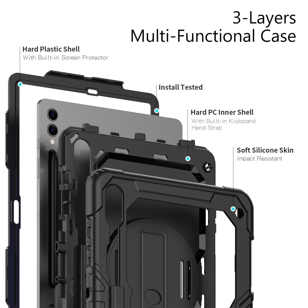 Full Protection Funda híbrida a prueba de golpes Correa el hombro Samsung Galaxy Tab S9 Plus negro