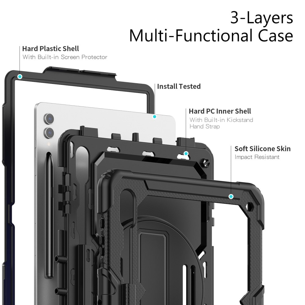 Full Protection Funda híbrida a prueba de golpes Correa el hombro Samsung Galaxy Tab S10 Ultra negro