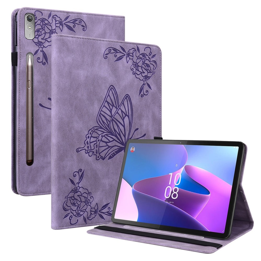 Funda de cuero con mariposas Lenovo Tab P12 violeta