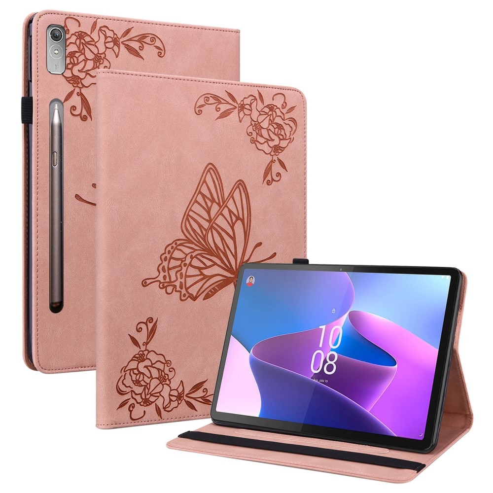 Funda de cuero con mariposas Lenovo Tab P12 rosado