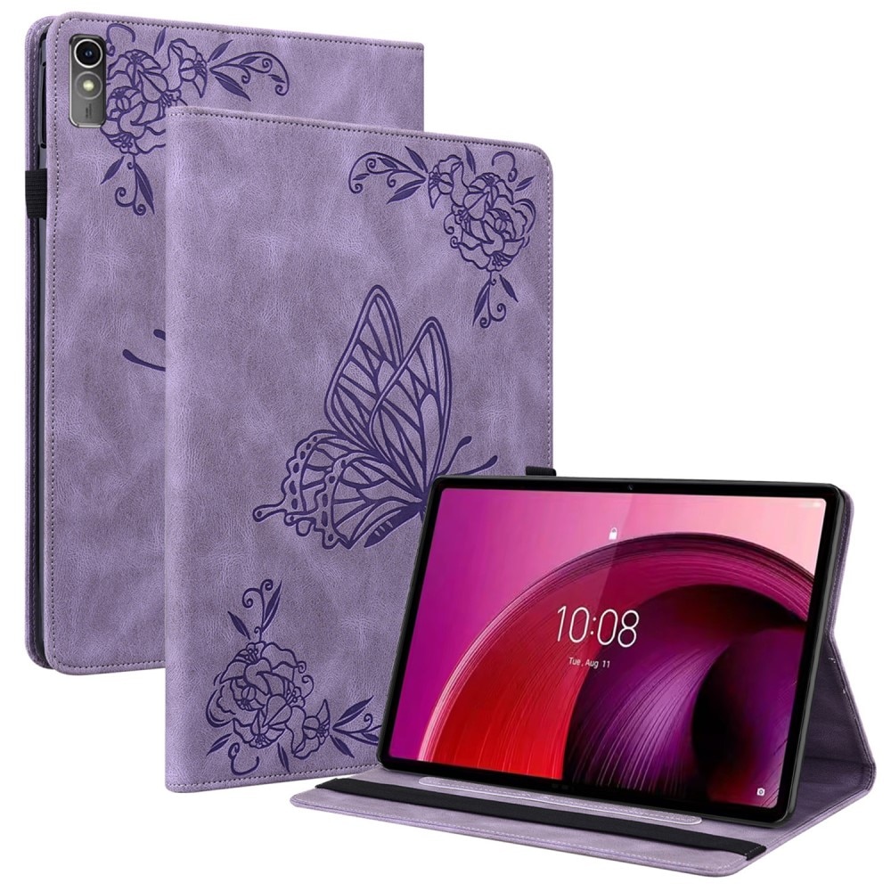 Funda de cuero con mariposas Lenovo Tab M10 5G violeta