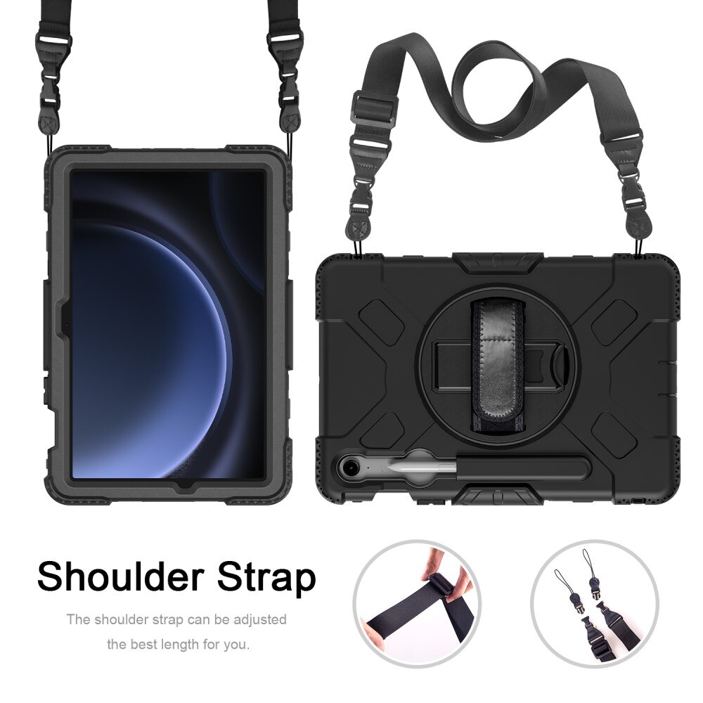 Funda híbrida a prueba de golpes Correa el hombro Samsung Galaxy Tab S10 FE negro