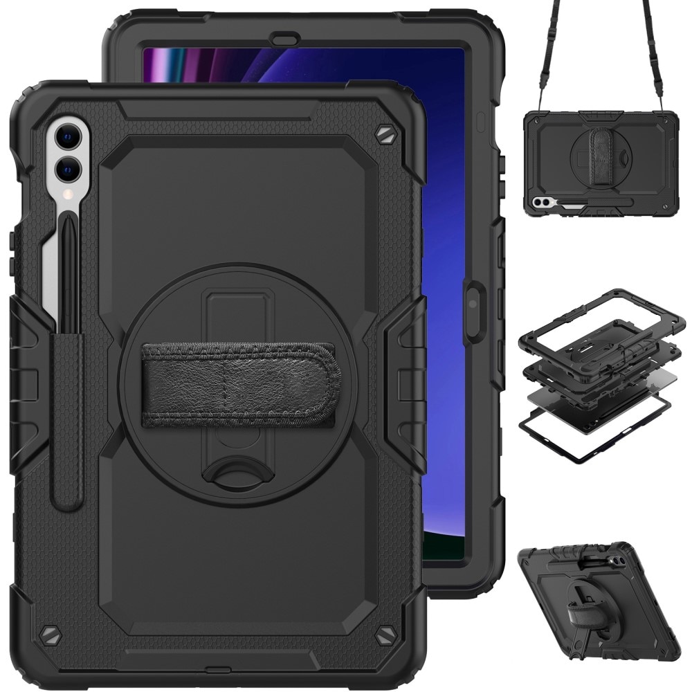 Full Protection Funda híbrida a prueba de golpes Correa el hombro Galaxy Tab S9 FE Plus negro